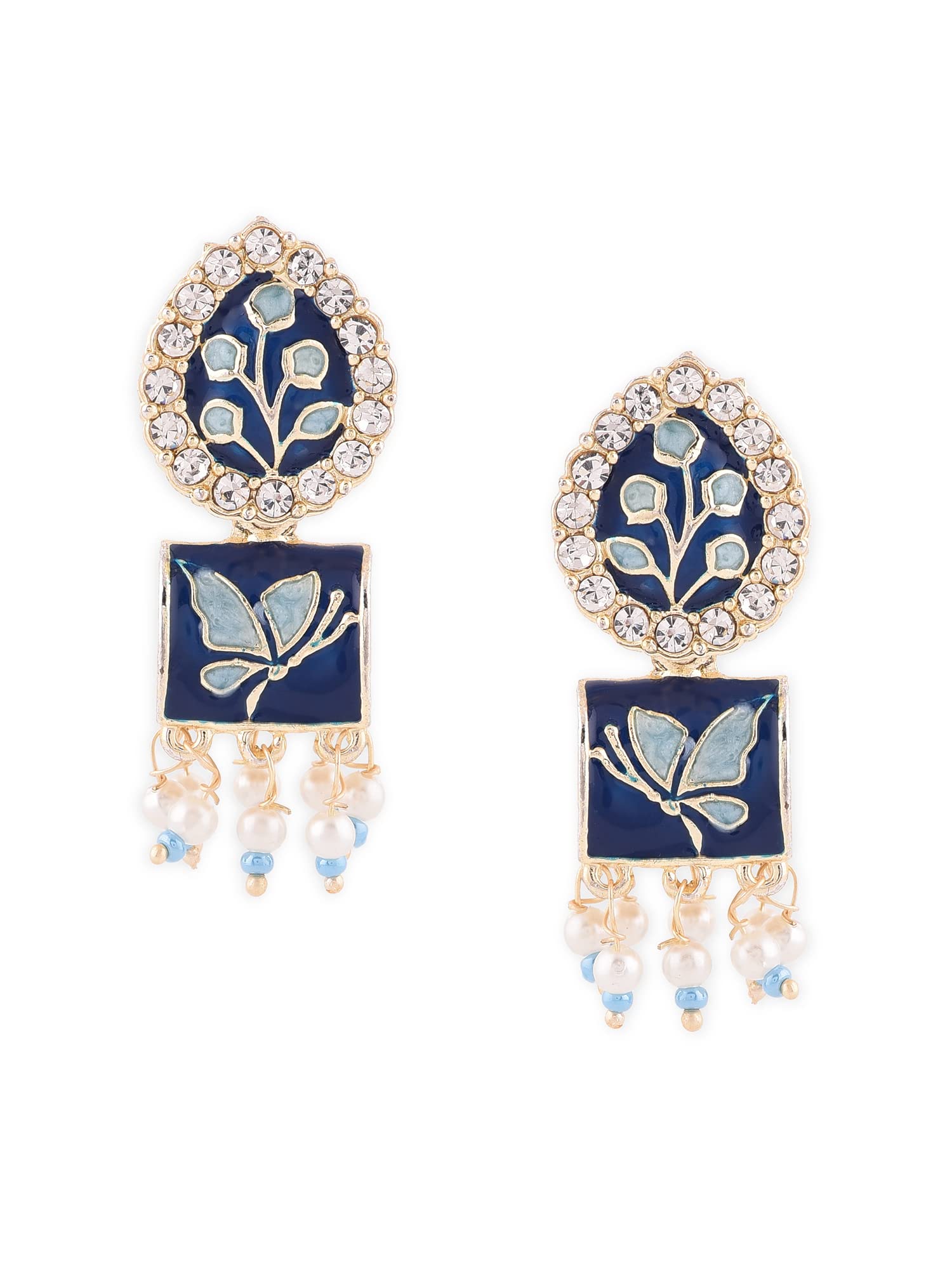 Zaveri Pearls Blue Meenakari Traditional Yellow Gold Butterfly Jhumki Earring For Women-ZPFK14379 (B0B6NTKLXP) Amazon Price History, Amazon Price Tracker