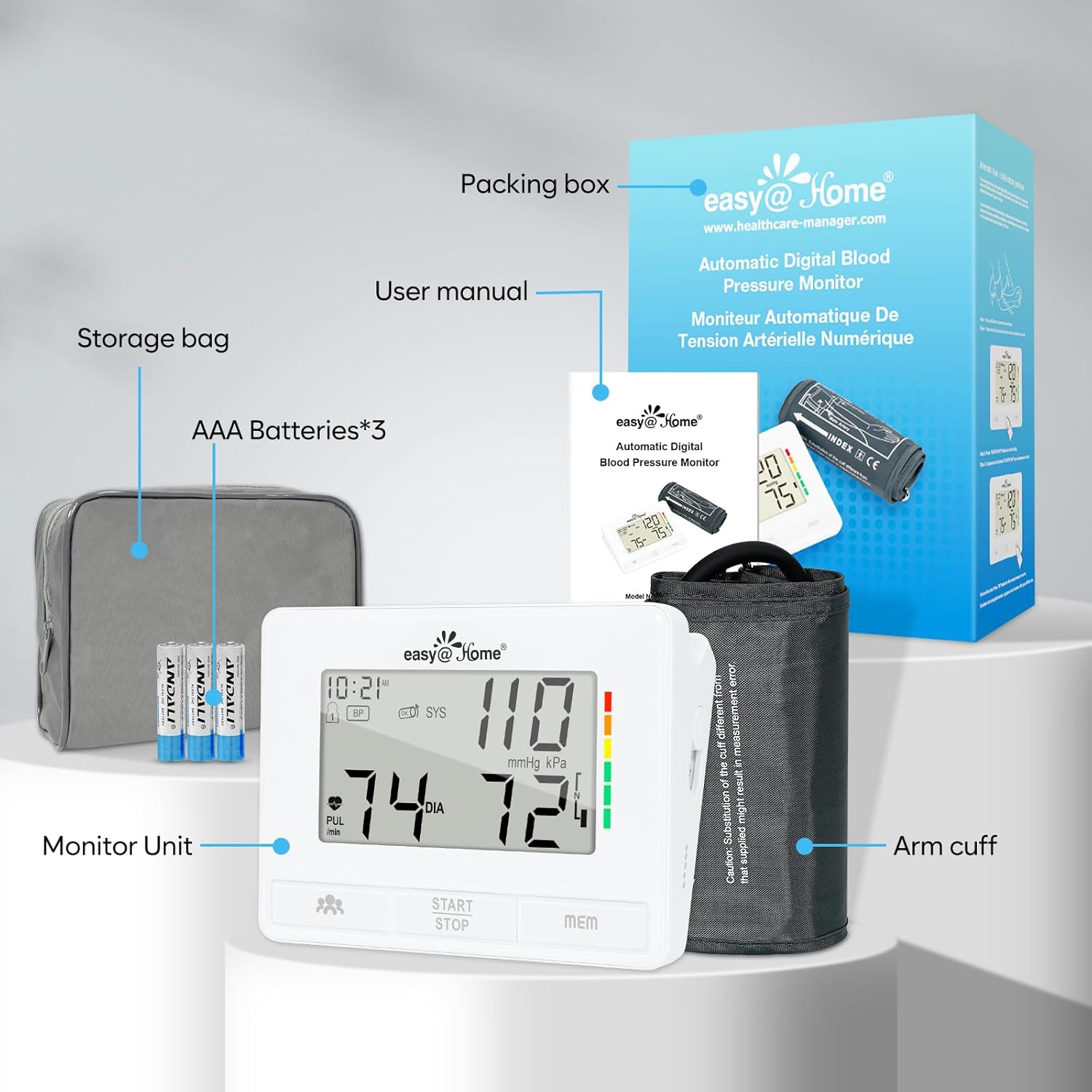 Easy@Home Blood Pressure Monitors for Home Use: Accurate Upper Arm BP Machine with Large Cuff | Automatic Tensiometre with Large LCD Display | 2 Users | Dual Power Supply | No Bluetooth