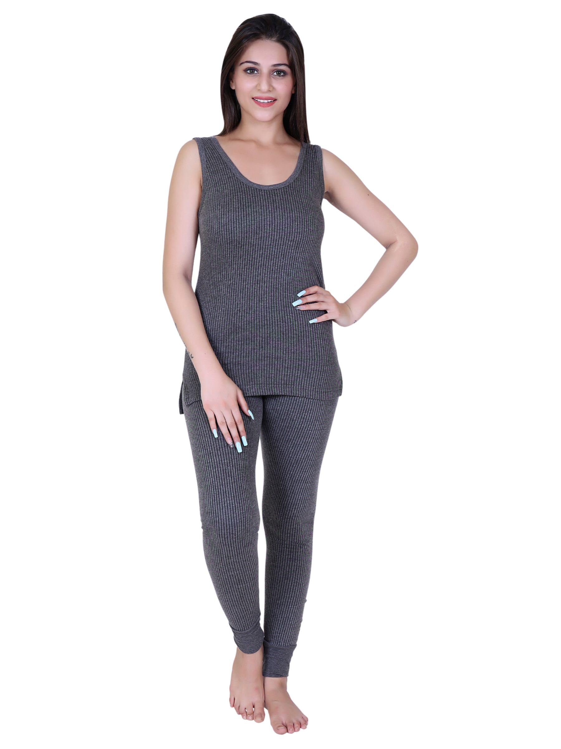 Womens Thermal Body Warmer Set | Sleeveless Top & Bottom Set for Women Scoop Neck | Ultra Soft Sleeveless Winter Inner Wear (Pack of 1)(Dark Grey, 90/M)-image-33