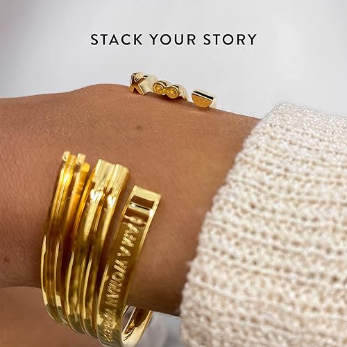 Miniatura 5 de Stella Valle Woman Warrior Cuff Bracelet Gift Set 18K Gold & Rhodium Plated Inspirational Bracelets for Women Adjustable Band Bracelet Gift for