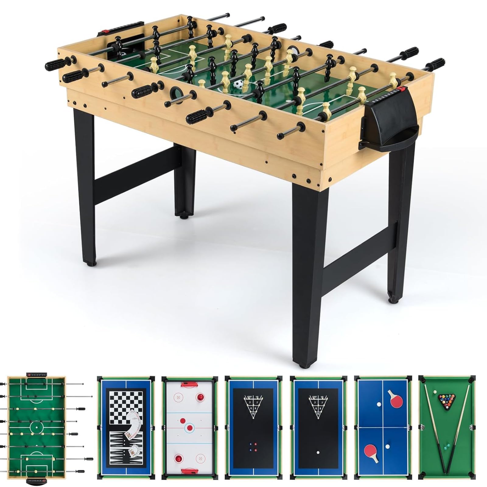 Maxmass 10-in-1 Multi Game Table, Combination Table Set with Foosball, Hockey, Billiard, Shuffleboard, Bowling & 4 Board Games, Table Tennis, Children Indoor Combo Game Table for Kids Adults