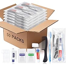 50 Sets Bulk Hygiene Kits for Homeless,Basic Toiletry Kit Homeless Supplies Bulk,Disposable Toothbrushes with Toothpaste and Comb Individually Wrapped,Bath Soap,Shampoo,Body Wash,Floss Pick