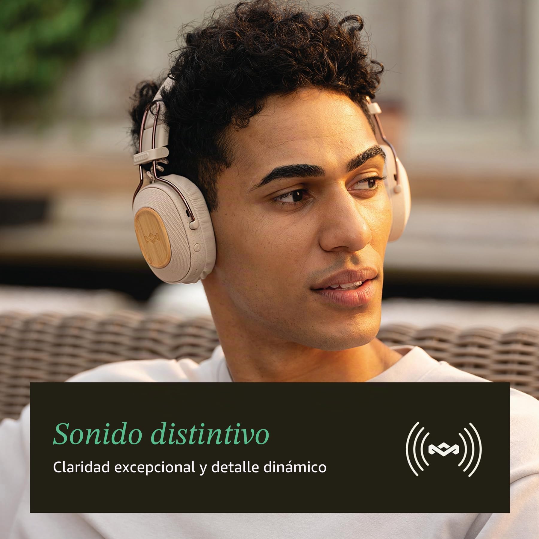 House of Marley Positive Vibration Riddim Auriculares On-Ear - Crema | Inalámbricos Bluetooth, 50h de Reproducción, Plegables con Micrófono, Carga Rápida USB-C, Materiales Sostenibles