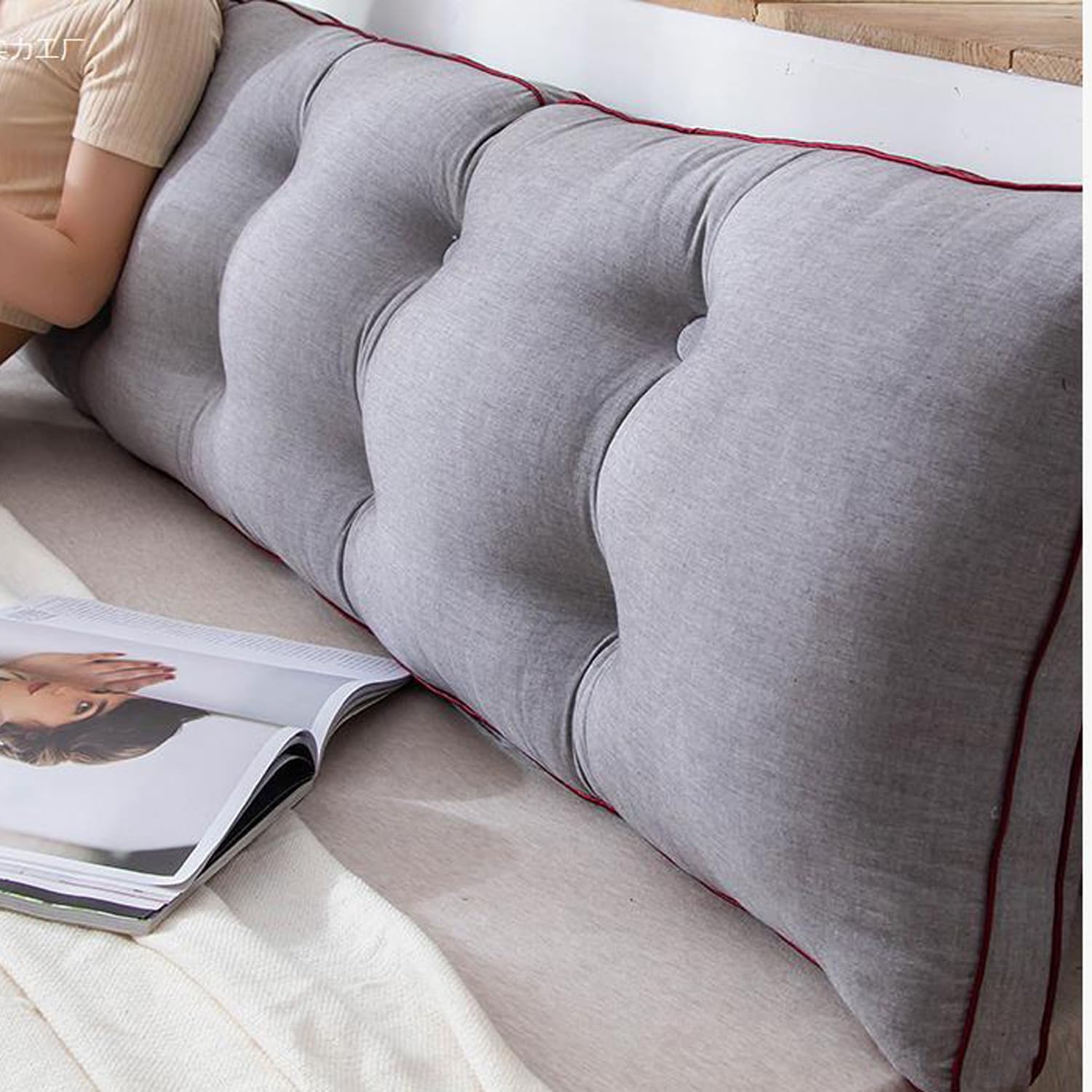 Almohada de respaldo suave para cama y sofá, almohada de apoyo para posición, almohada de cabecero, múltiples (148 x 48 x 15 cm, gris) - Comodidad y estilo