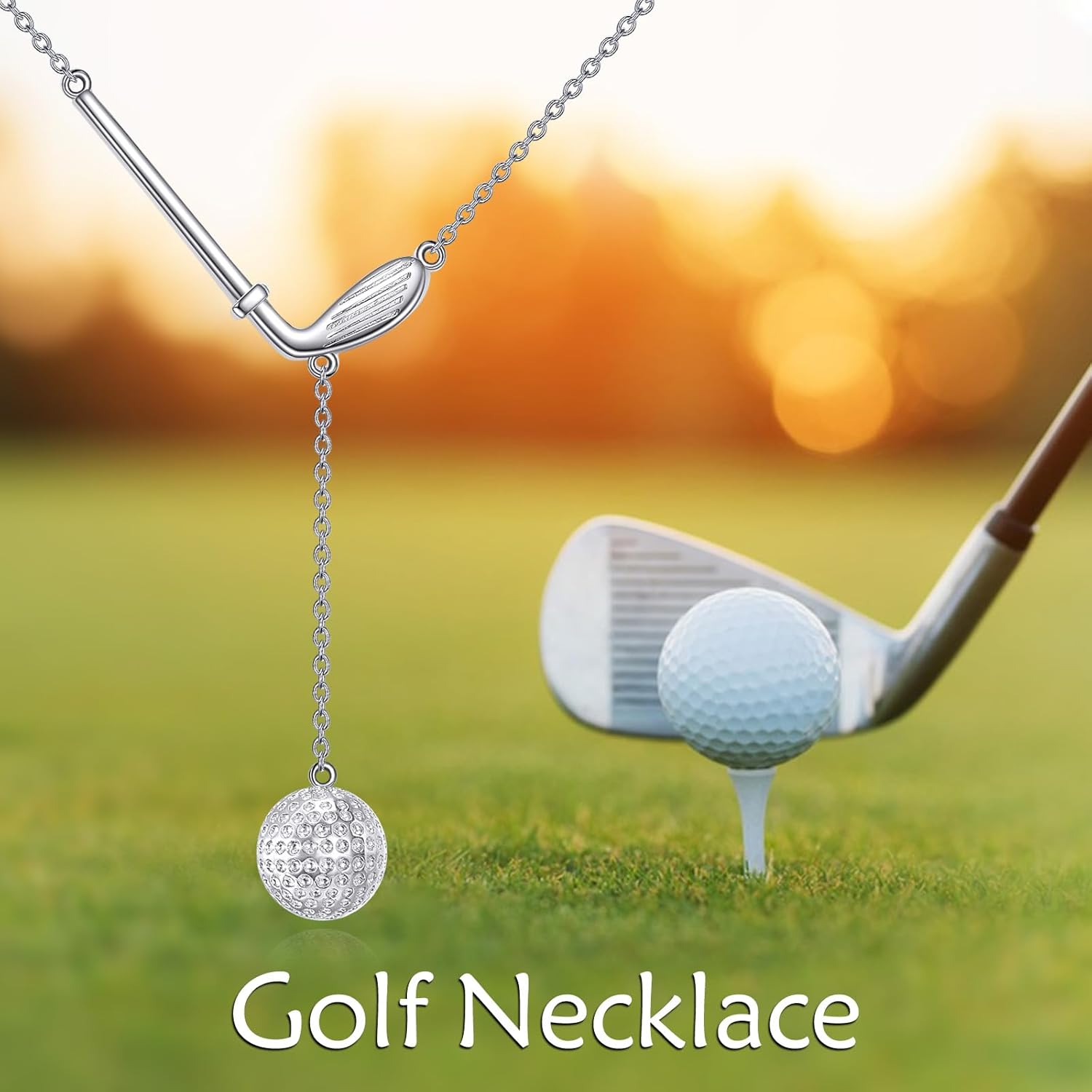 URONE Women's 925 Sterling Silver Golf Ball Pendant Lariat Necklace - Modern, Elegant Golf Sports Lovers Jewelry
