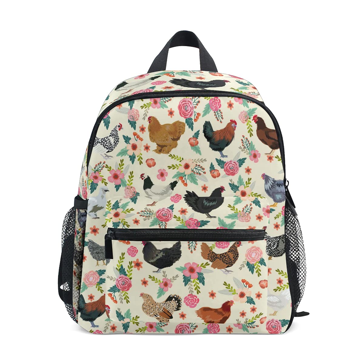 ODAWA Chickens Floral Kid's Toddler Backpack Schoolbag for Boys Girls, Kindergarten Children Bag Preschool Nursery Travel Bag One Size