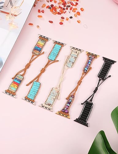 Miniatura 5 de W-RARA Pulsera de piedra bohemia compatible con Apple Watch Band de 3840414244451.929 in, correa de jaspe colorida de verano hecha a mano para