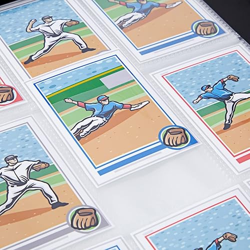 Miniatura 6 de Carpeta de 3 anillos de cuero de 9 bolsillos para tarjetas de béisbol, juegos y deportes, 20 páginas, con capacidad para 360 tarjetas (14 x 11