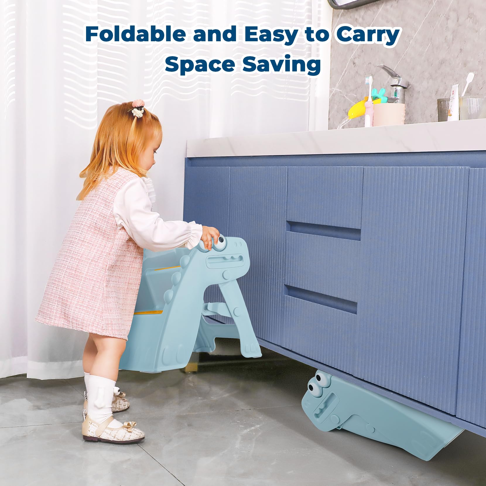 Onasti Taburete plegable para niños pequeños, taburete de 2 escalones para niños, taburete de entrenamiento antideslizante para niños, taburete plegable para baño, fregadero, encimera de cocina con