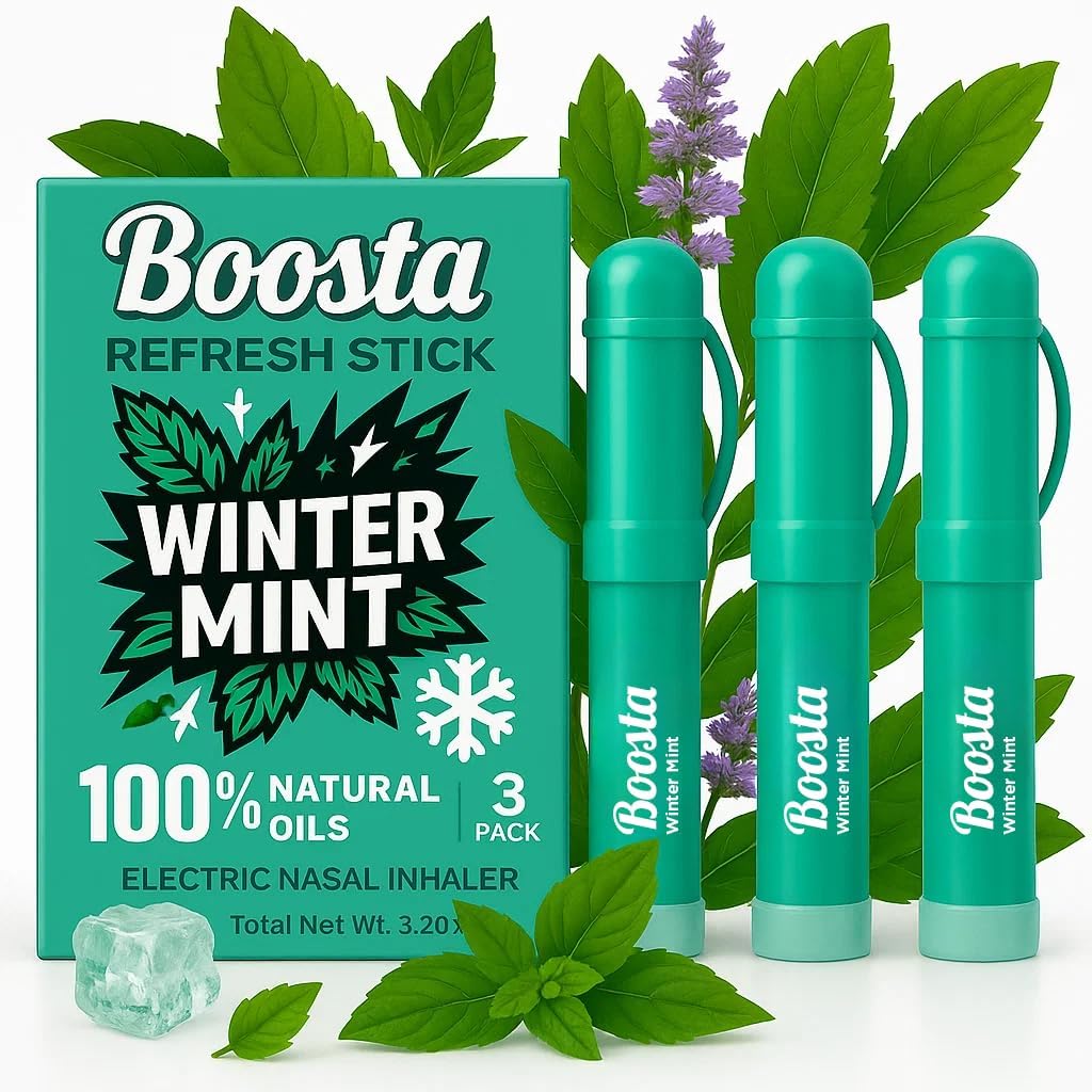 Nasal Inhaler Stick - Focus Herbal Diffuser Pen & Essential Oils Vapor Menthol Inhaler Energy - Non-Medicated Natural Eucalyptus Aromatherapy for Nasal Congestion Relief, Mint 3-Pak