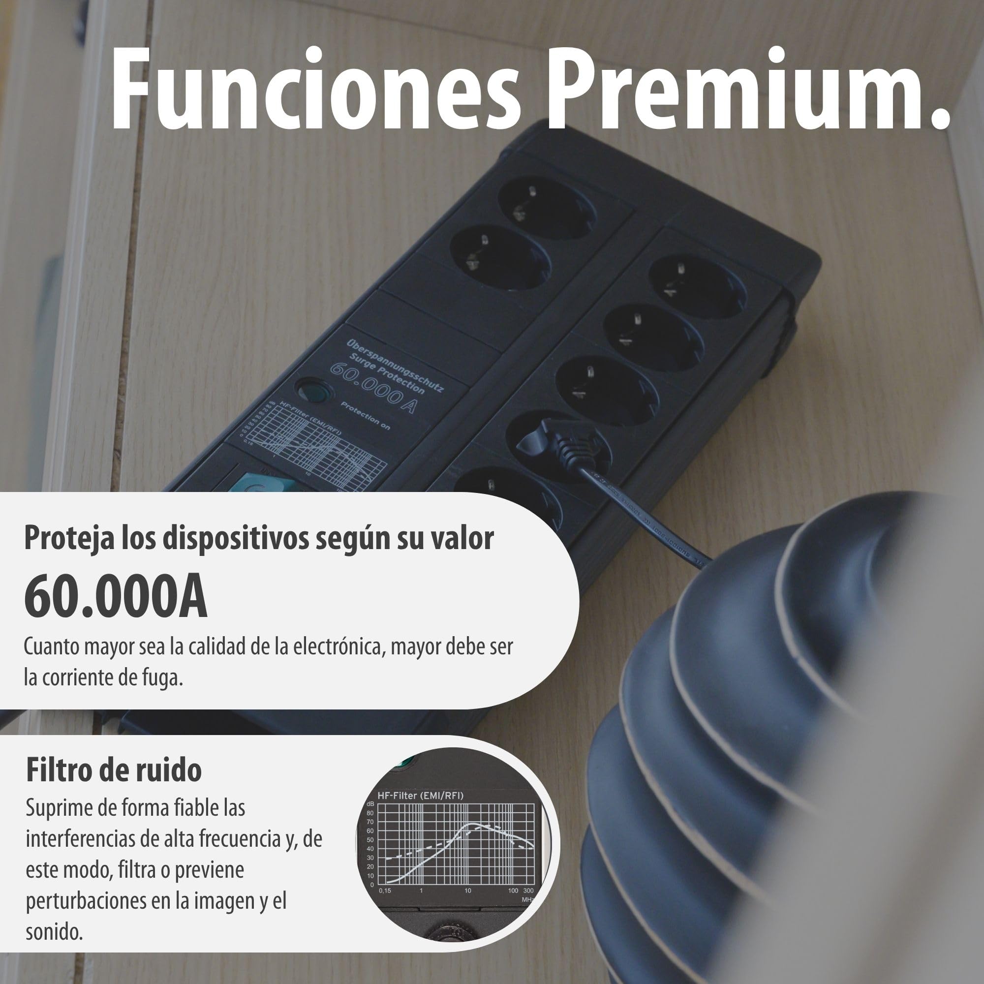 Brennenstuhl Premium-Line Duo regleta enchufes de 8 Tomas con protección contra sobretensiones (Cable de 3 m, Interruptor, protección hasta 60.000 A, Fabricado en Alemania) Negro