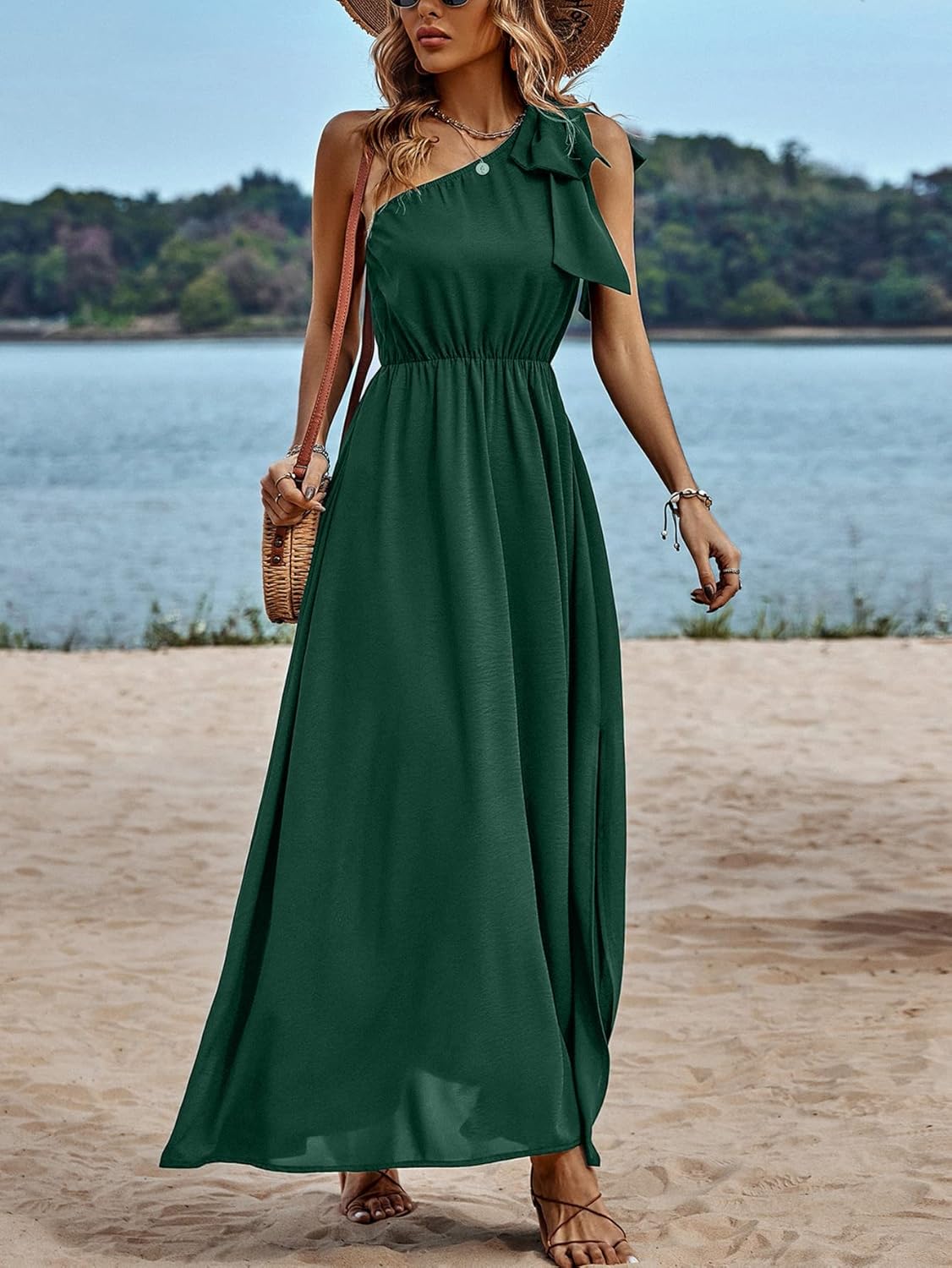 IFFEI Summer Dresses for Women 2026 Boho One Shoulder Maxi Dress Casual Sleeveless Flowy Split Beach Long Dress - Image 3