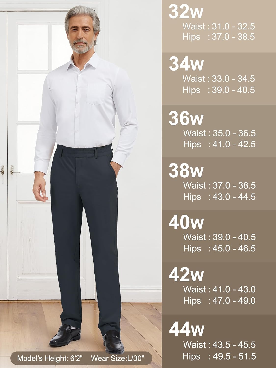 Tapata Men's 28"/30"/32" Inseam Elastic Waist Pants for Seniors Straight Leg Stretch Slacks for Elderly with Zipper Fly - Image 8