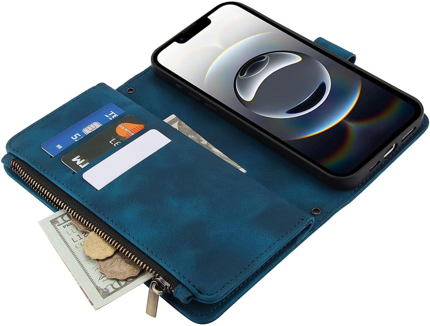 for Galaxy S26 Plus Crossbody Wallet Case with Card Holder, PU Leather Magnetic Strap Zipper Pocket Phone Cover - Blue