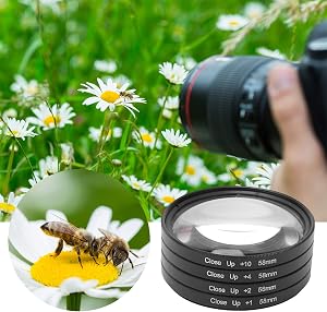 Optical Glass Macro Close Up +1 +2 +4 +10 Lens Filter Kit 58mm for Canon Cameras 58 Mm Closeup Closeup Lens Filter Kit, Optical Glass Macro Closeup +1 +2 +4 +10