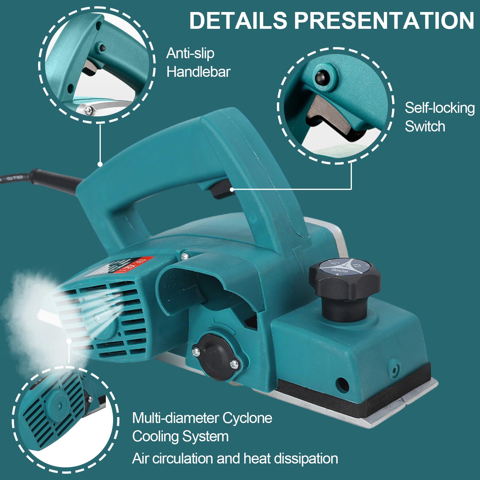 Elektrohobel,Elektrische Hobelmaschine,1200w,Hobelbreite 82mm,Schnitttiefe 2mm,Kompletter Satz Hobelwerkzeuge Inkl.Stumpfmesserhalter,SchäRfstabhalter,FüHrungslineal,SchraubenschlüSsel, Klinge