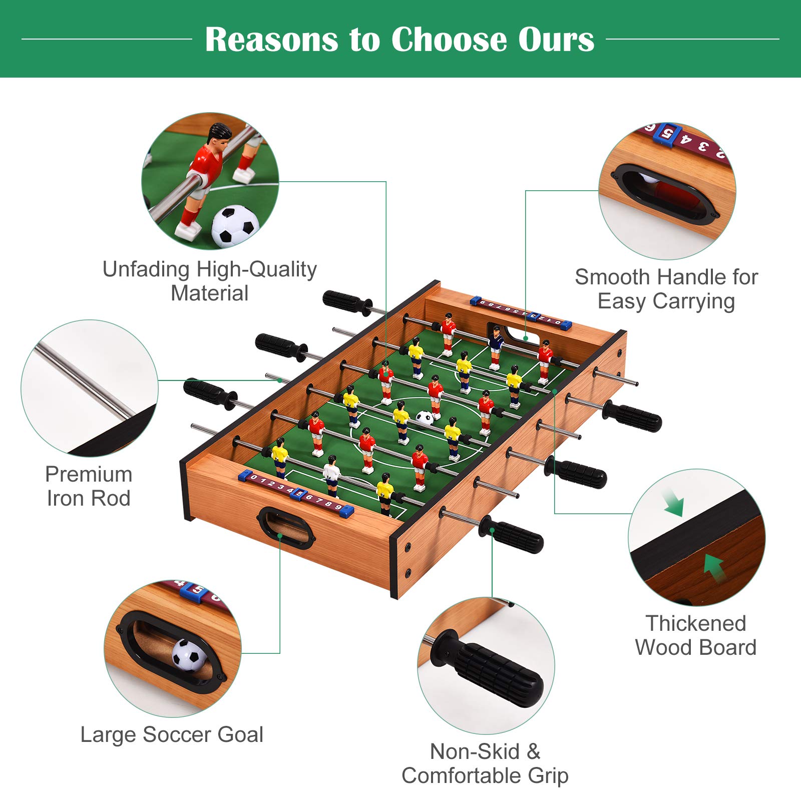 RELAX4LIFE 2 en 1 Mesa de Futbolín y Air Hockey con 2 Pelotas, 2 Discos, 2 Empujadores, 6 Asas, 18 Jugadores y 2 Marcadores, Futbolín para Niños y Adultos, Juegos de Mesa para Bar y Salón, 69x36x10cm