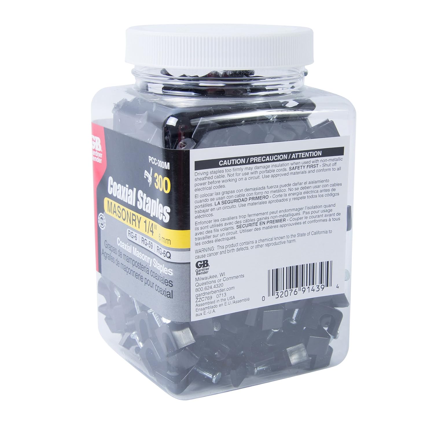 Gardner Bender PCC-300M Coaxial Cable Staple, CAT6, Rg-59, Rg-6, 1/4"