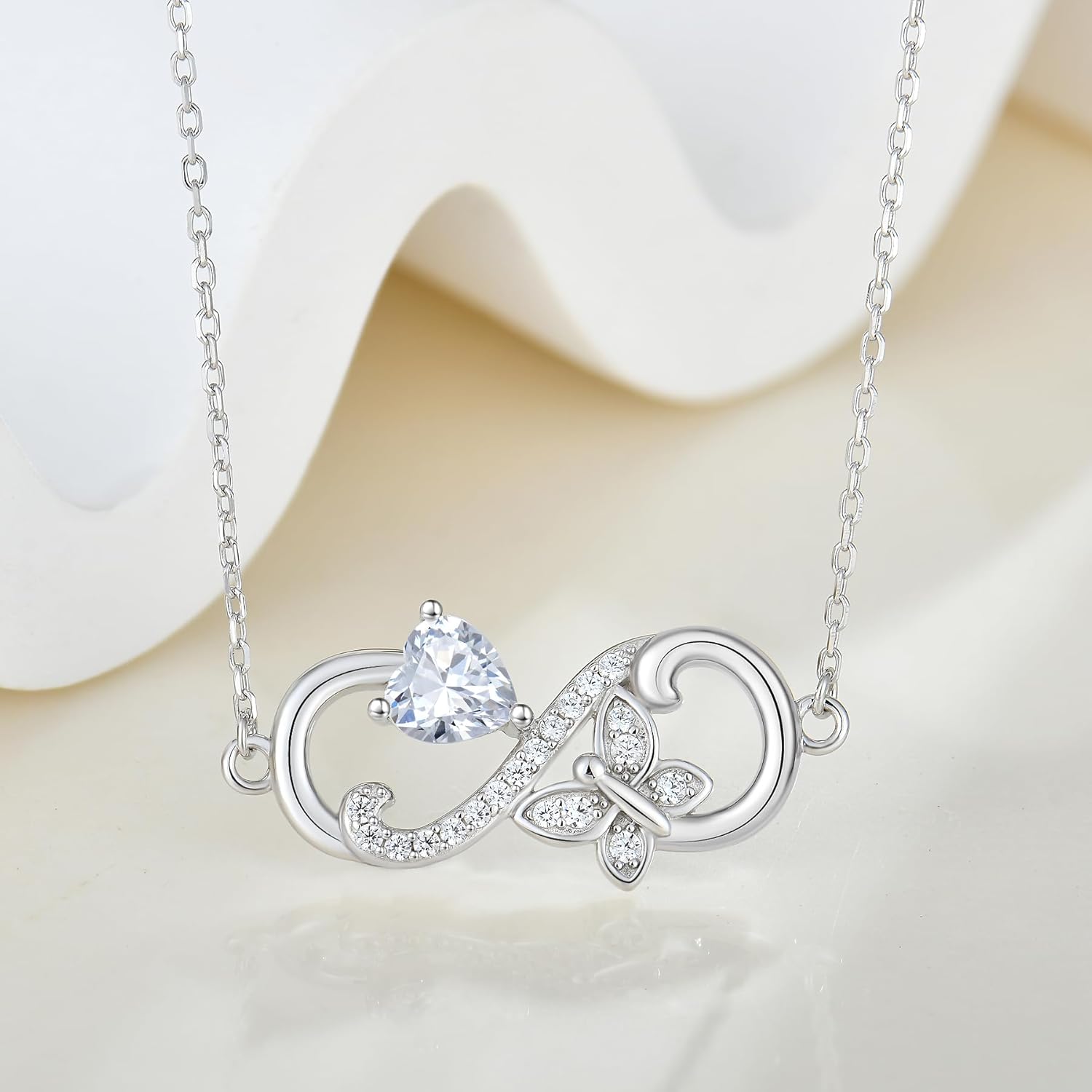 Infinity Butterfly Pendant Necklace 925 Sterling Silver Heart Birthstone Jewelry for Women - Image 4