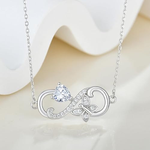 Vista 4 de Collar de mariposa infinito para mujer, collar de plata de ley con piedra natal, regalo de joyería para mujer, madre, madre, esposa, ella