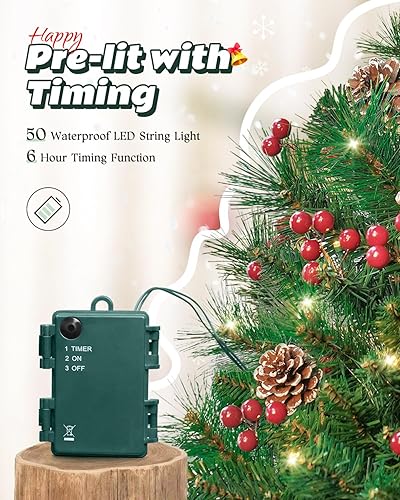 Miniatura 3 de Árbol de Navidad de mesa de 2 pies, árbol de Navidad preiluminado con estrella de árbol, mini árbol de Navidad con luces LED transparentes, árbol de