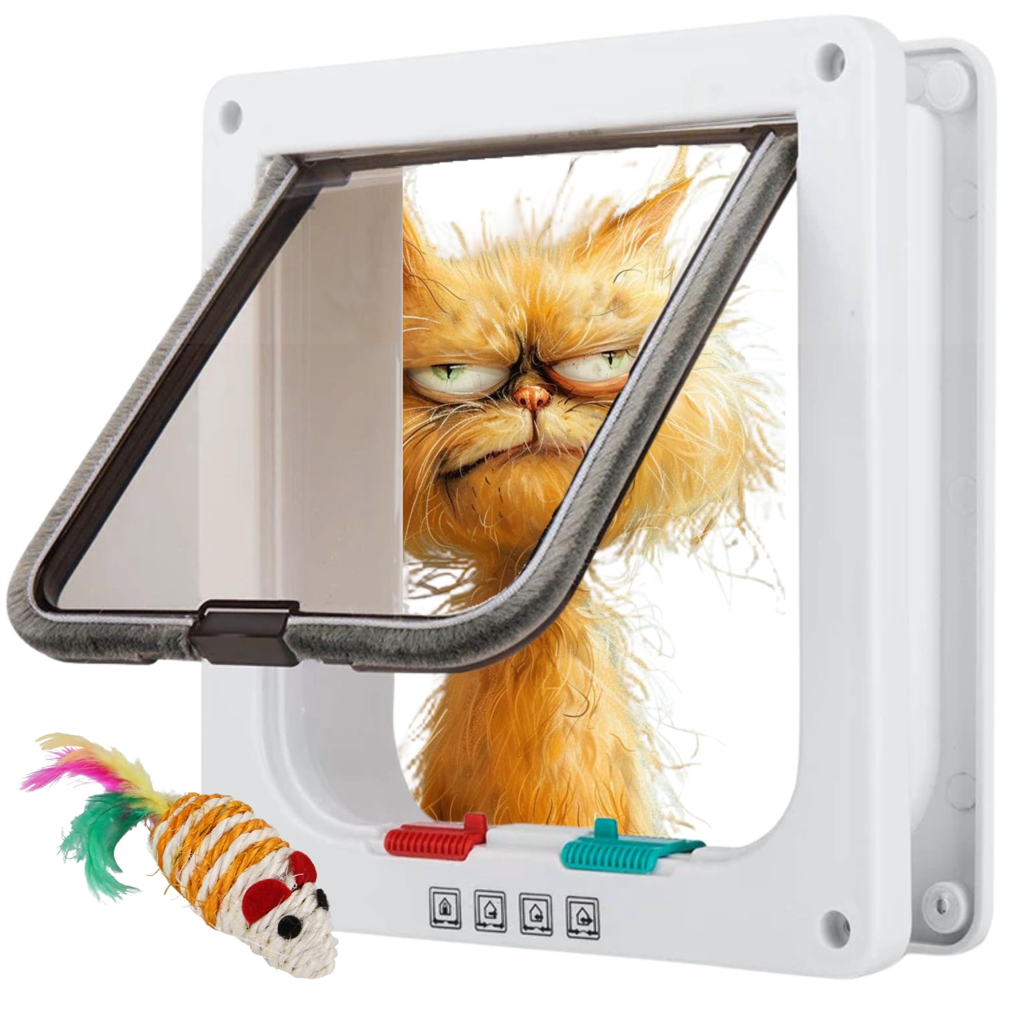 PETAIL® | Gatera para Gatos | Puerta para Gato con Cierre magnético de 4 vías | Puerta para Mascotas para Gatos y Perros pequeños | Regalo ratón Juguete (M 19X20X5,5cm)