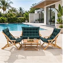 Bysay Ah ap Katlanabilir Ta inir Puf Minderli Kollu  ezlong Plaj Bah e Teras Balkon Sandalyesi Koltu u Takimi 4 L  Set ye i l