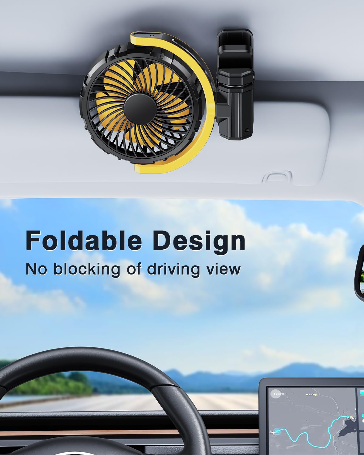 Ventilatore per auto, 5 V, USB, piccolo ventilatore parasole per sedile anteriore/posteriore, alimentato a batteria ricaricabile da 2000 mAh, silenzioso, ventola di raffreddamento personale che