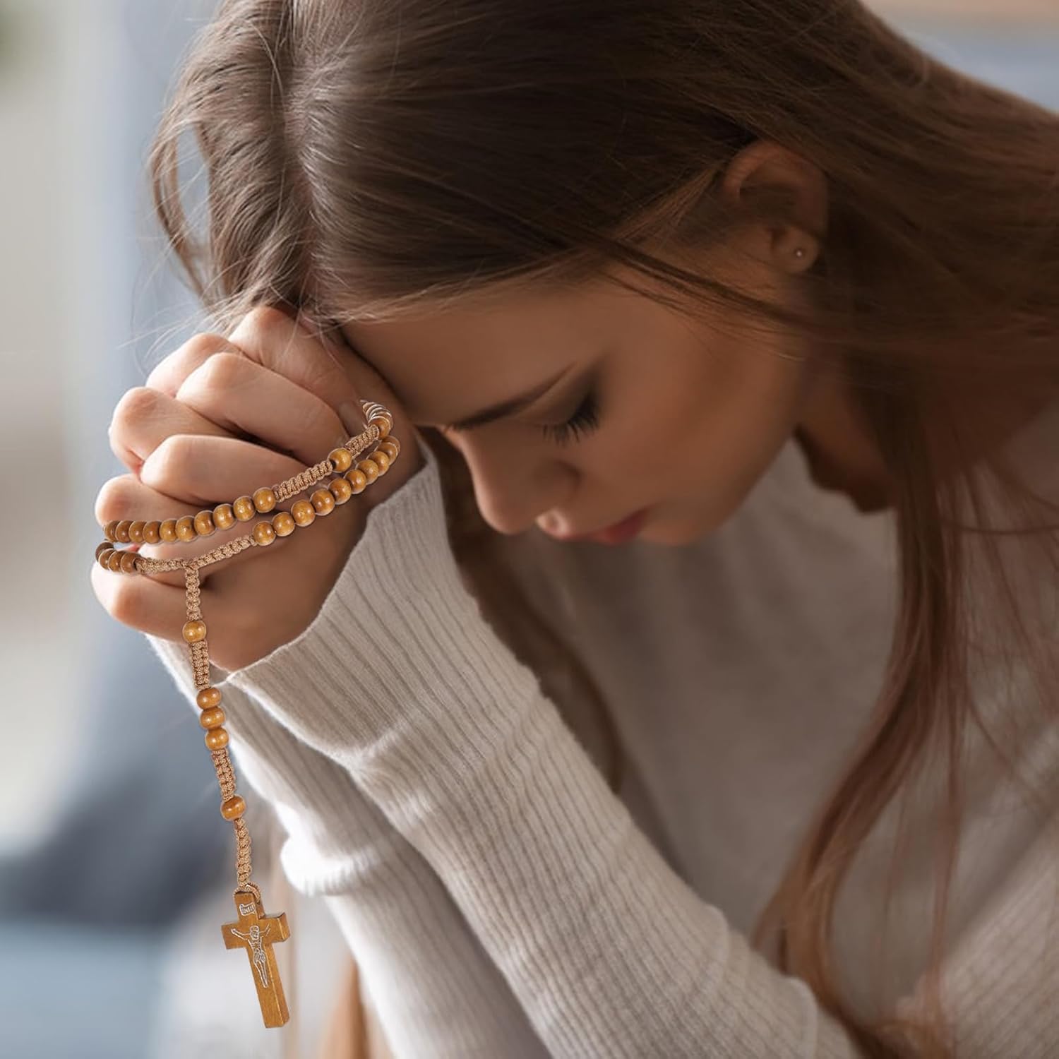 24 Pcs Wooden Bead Rosary Necklace, Catholic Wood Carved Beads with Jesus Cross for First Communion, Baptism Favors - Catholic Gift for Men Women (Multicolor-24pcs) - Image 7