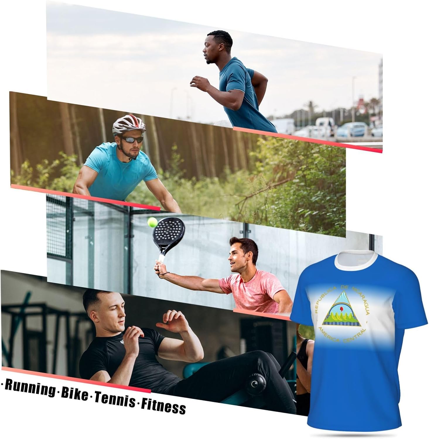 Jersey Mesh T-Shirt Nicaragua Flag Gradient Color 3D Print for Running Cycl