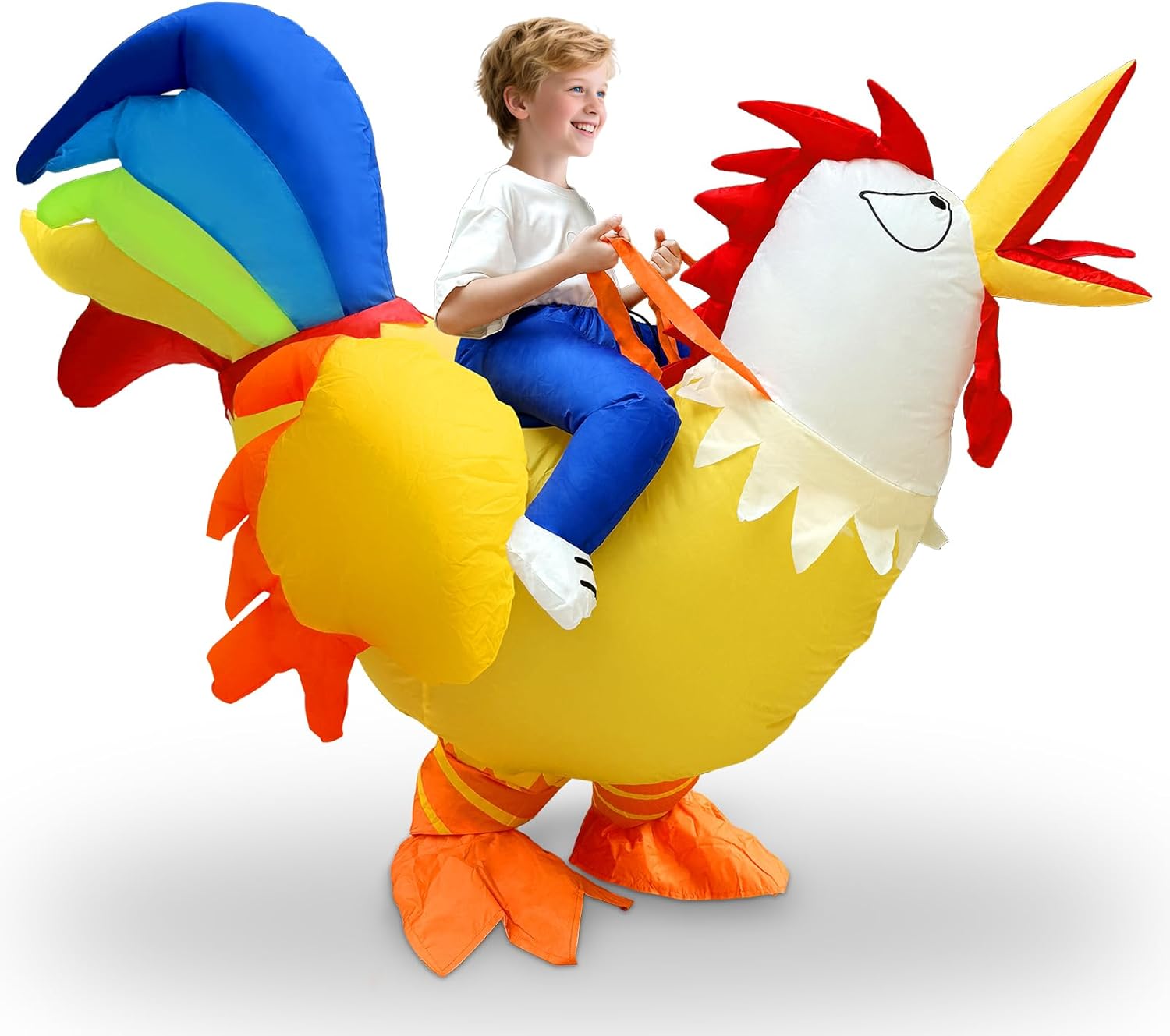 Camlinbo Halloween Inflatable Chicken Costume for Kids, Blow Up Riding On Rooster Animals Costumes Funny Halloween Costume For Boys Girls Teens Cosplay Party