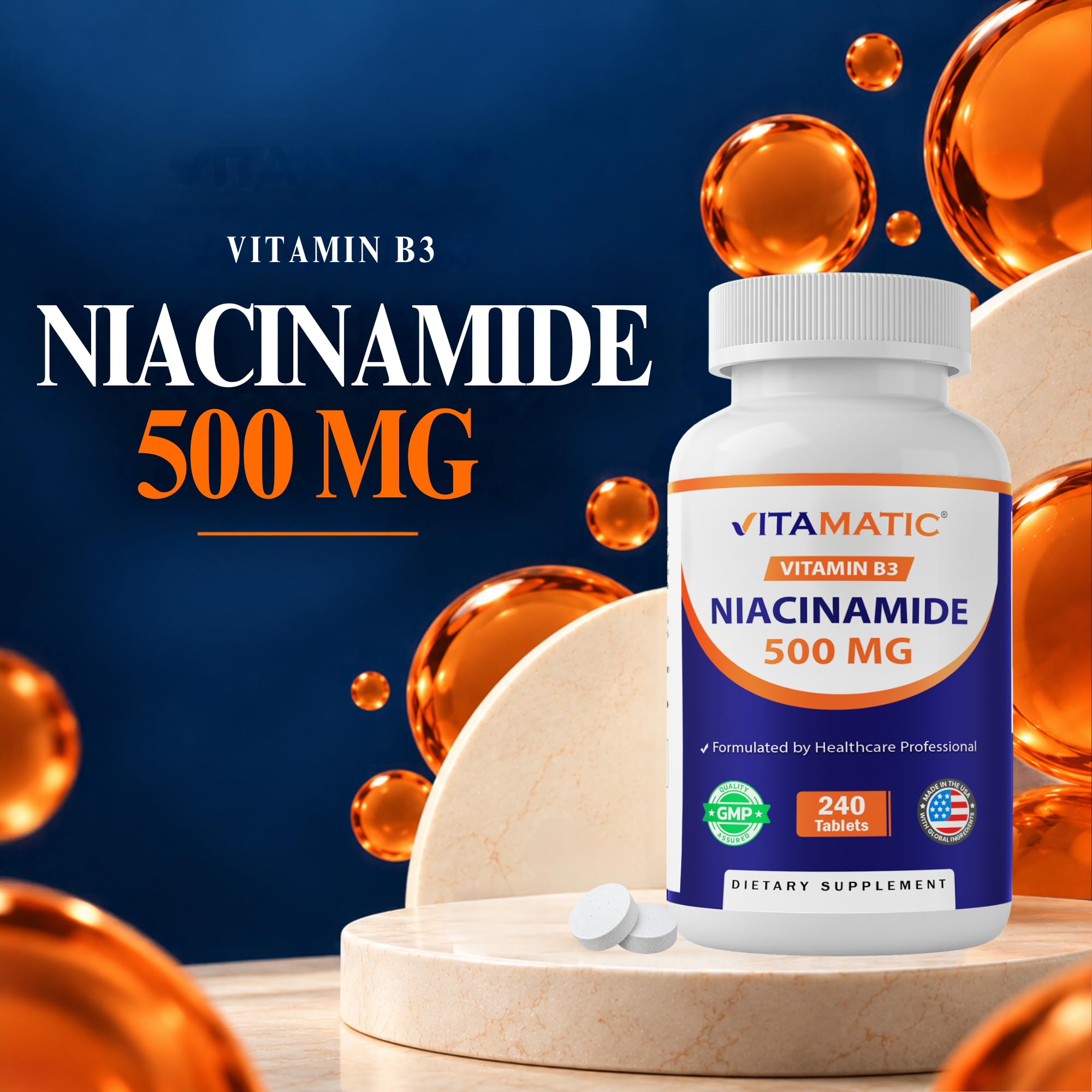 Vitamatic Niacinamide 500 mg 240 Tablets - Flush Free Vitamin B3 - Supports Energy Production-2 Pack — Amazon image 6
