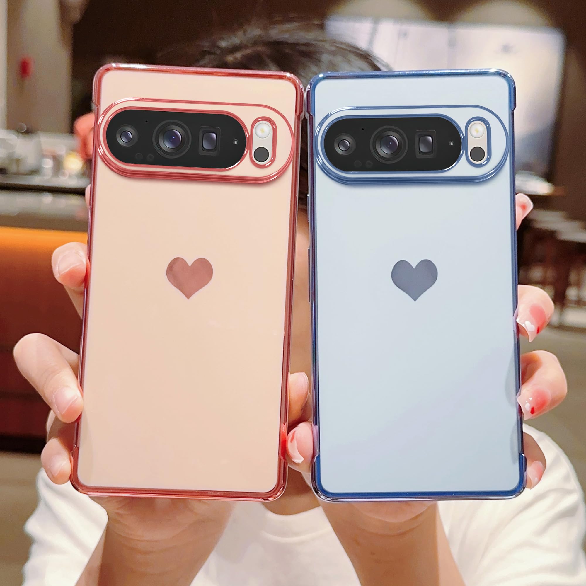 Phylla Phone Case For Google Pixel 9/9 Pro 5g 6.3",Luxury Plating Astronaut Stand Holder Phone Case With Cute Love Heart Side Small Pattern Soft Silicone Shockproof Kickstand Cover Bumper (White - View #8