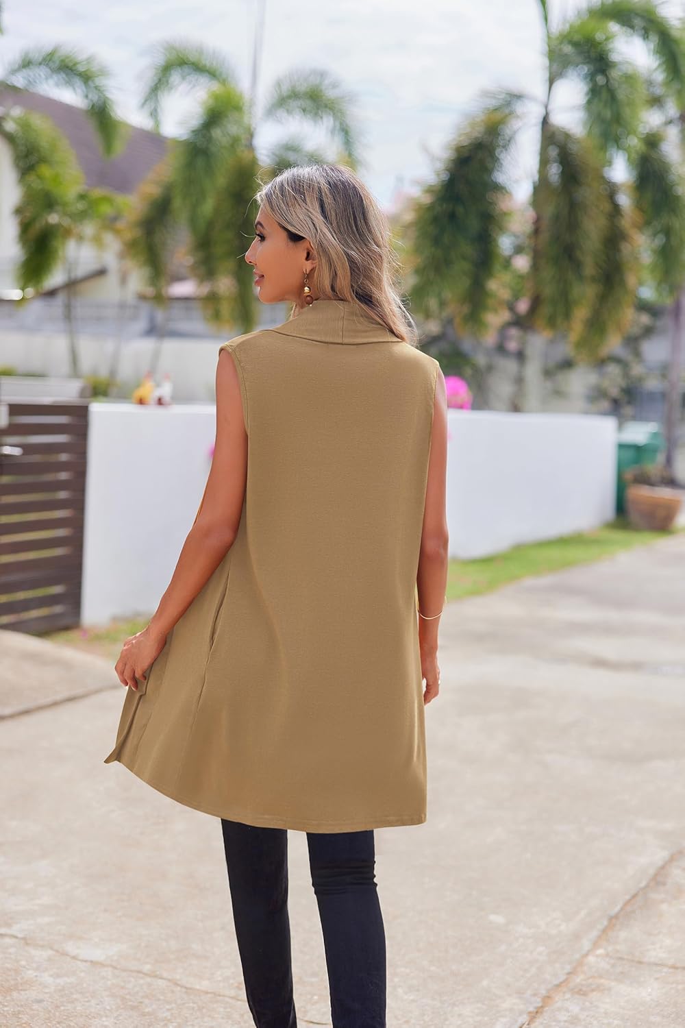 Beyove Womens Long Vests Sleeveless Draped Lightweight Open Front Cardigan Layering Vest with Side Pockets - Image 4