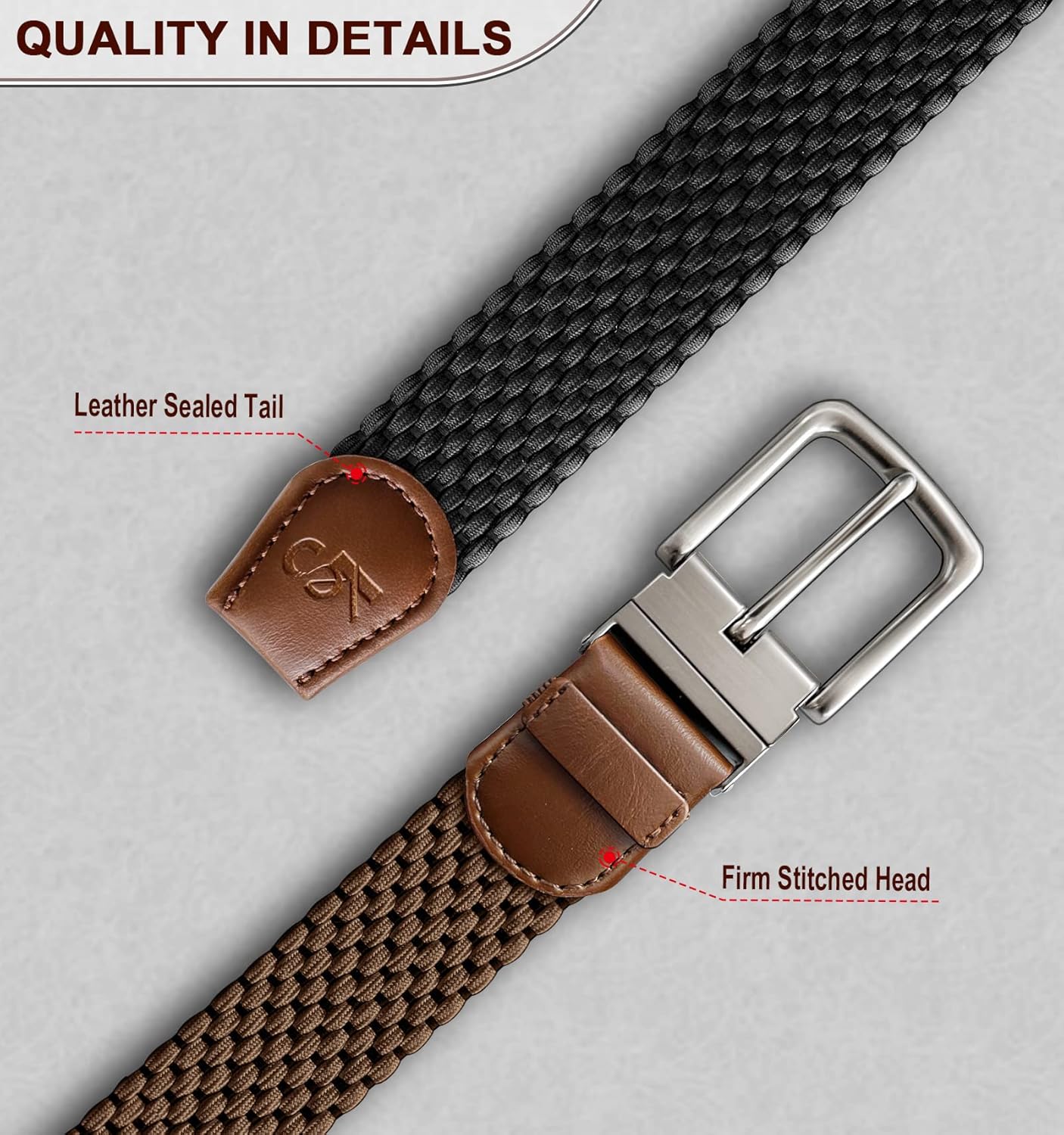 KEMISANT Braided Belt Reversible,Elastic Stretch Belt for Gift Men Golf Casual 1 3/8",2 In 1 Belt - Image 8