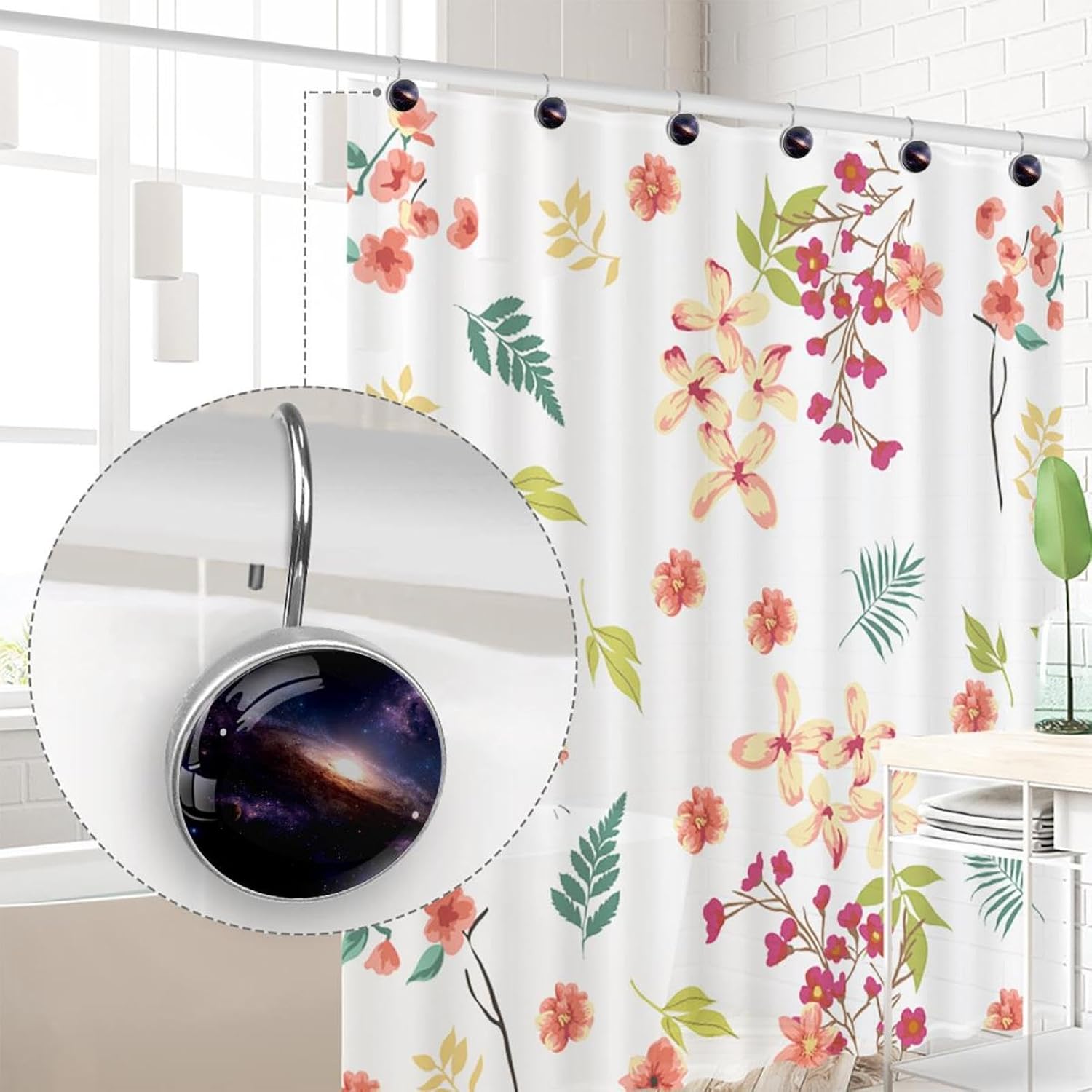 12 Pack Galaxy Space Planets (3) Shower Curtain Hooks, Stainless Steel Decorative Shower Curtain Rings for Bathroom, Rust Proof Shower Curtain Hangers for Curtains Rods
