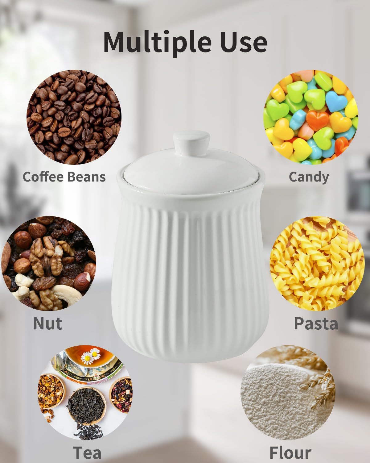 Hasense Frischhaltedosen mit Deckel, 2,5 l Keramik-Frischhaltedose, luftdicht, Keksdose für Kaffeebohnen, Teeblätter, Zucker, Salz, Mehl, Gewürze, Hundeleckerli-Behälter, mikrowellengeeignet, Weiß
