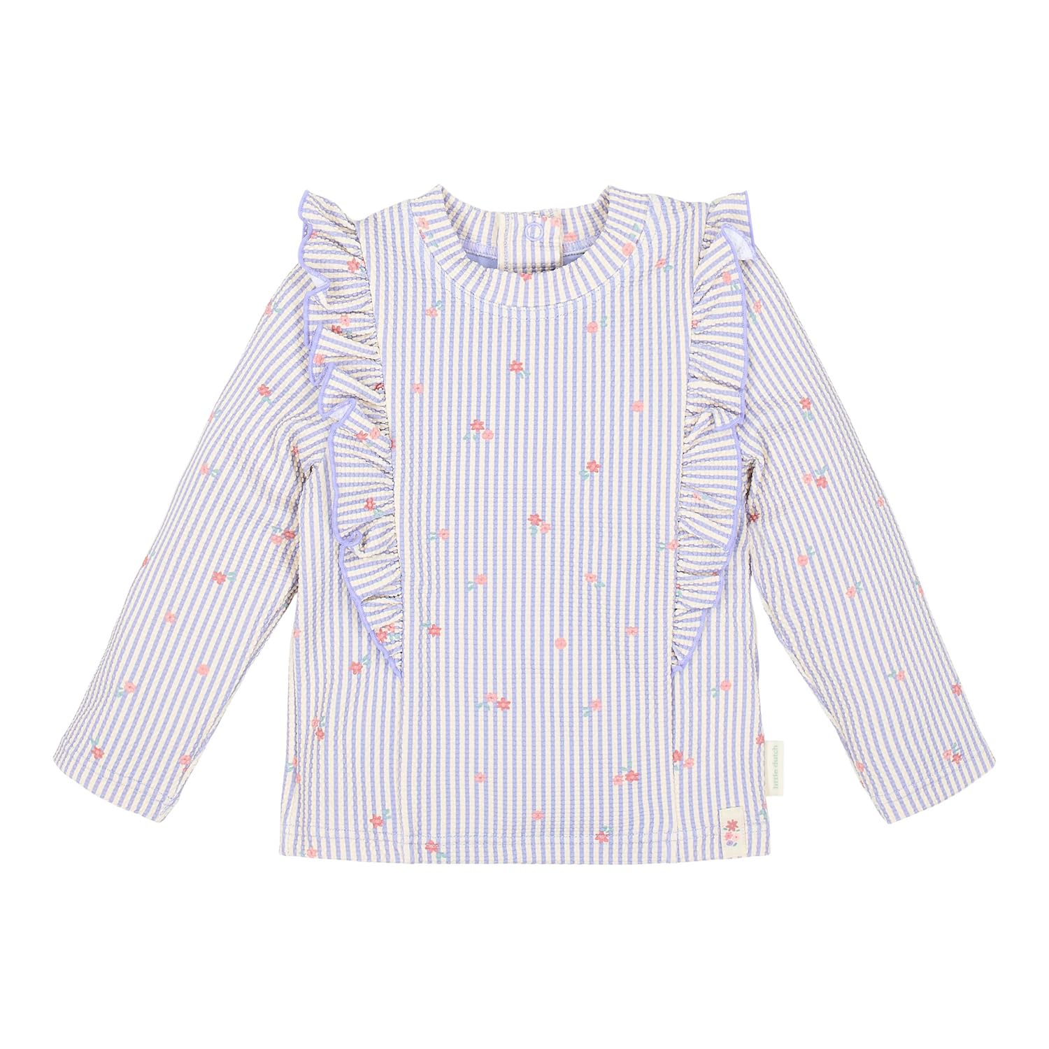 Little Dutch Kinder Badeshirt - Schwimmshirt Langarm - mit Rüschen, Streifen und Druckknöpfe - für Mädchen - Dreamy Stripes - lila/weiß (Gr. 86/92)