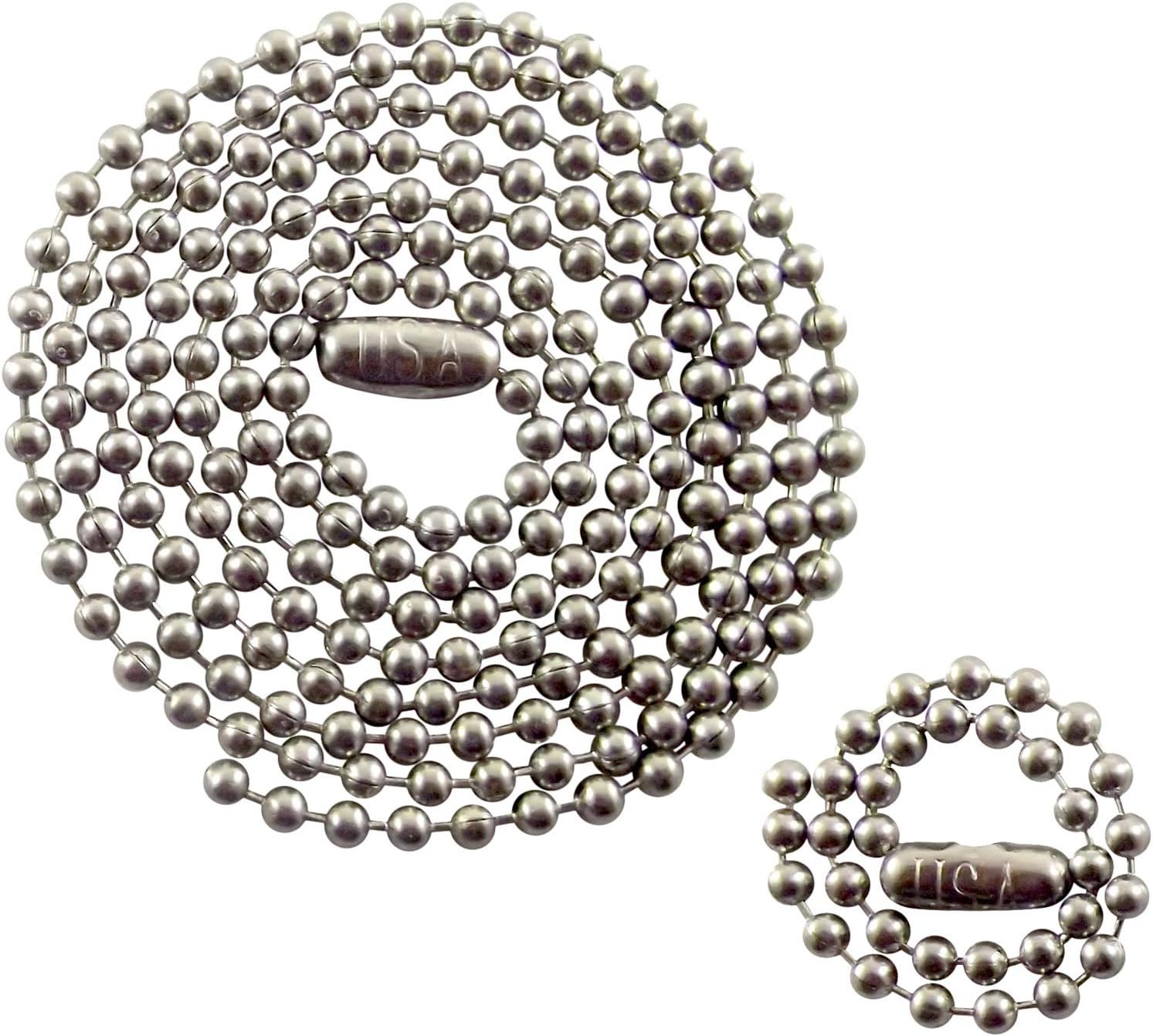 Stainless Steel Military Dog Tag Chain Set, 27 inch and 4.5 inch Ball Chains, 2.4mm #3 Size Chain