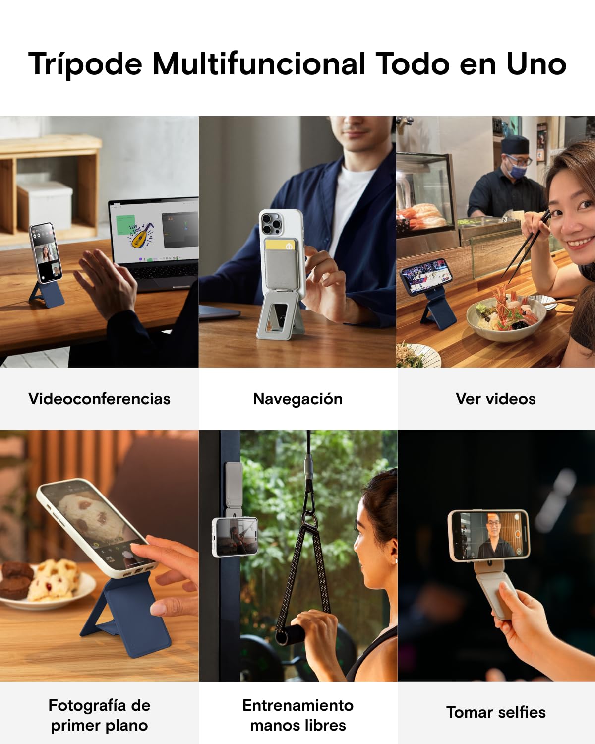 MOFT Tarjetero y Trípode Móvil, Trípode Smartphone Soporte Teléfono Compatible con Magsafe, MOVAS Tarjetero Plegable para Teléfono con Fuerte Magnetismo (Negro Azabache)