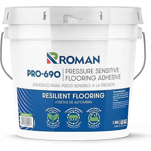 ROMAN PRO-690 Pressure Sensitive Flooring Adhesive – Zero VOC, Releasable or Permanent Install, for LVT, LVP & VCT – 1 Gallon (3.78 L)
