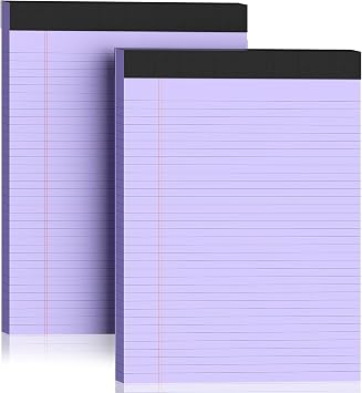 2 Pack Legal Pads 8.5 x 11 College Ruled 100 Sheets Purple Note Pads 8.5" x 11" Lined Paper Chipboard-Backed Notepad with Micro-Perforated Notebook Paper for Office & School Supplies 50 Sheets/Pad