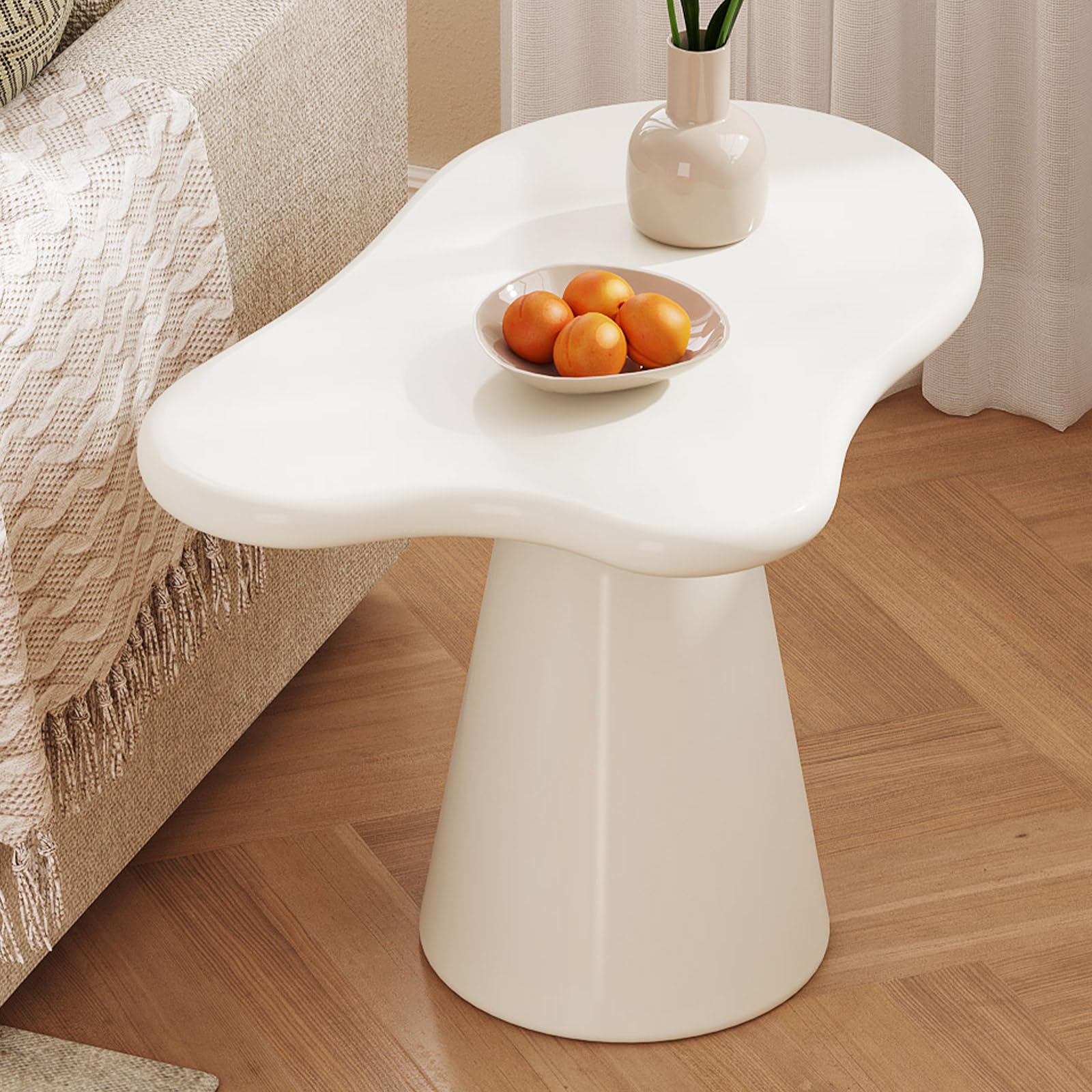 QEZEOM Irregular Shape End Table Modern Accent Cocktail Table for Small Space Living Room Tapered Pedestal Base Side