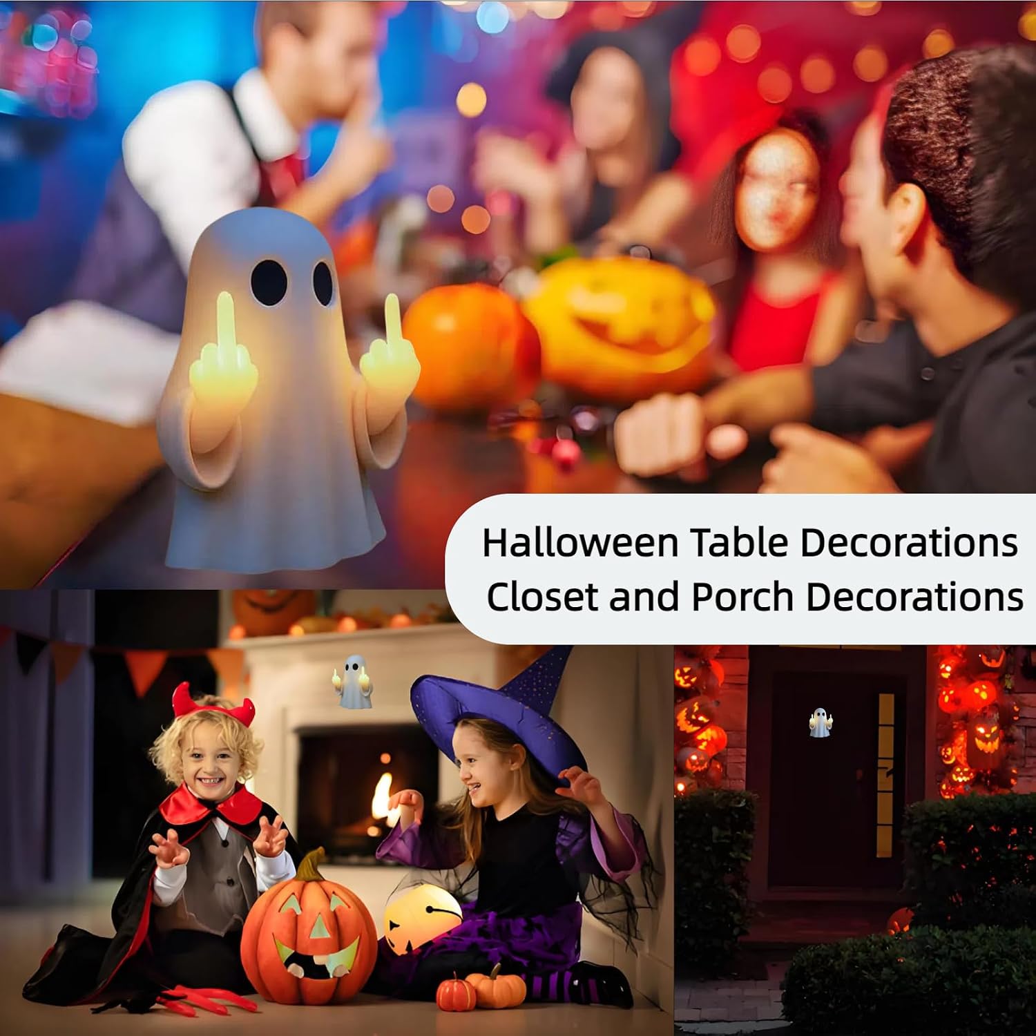 Ghost Middle Finger LED Light, Halloween Ghost Decoration Night Light, Funny and Cute Ghost Statue, Great for Indoor and Porch Halloween Decoration, Fun Gift (9.8in)