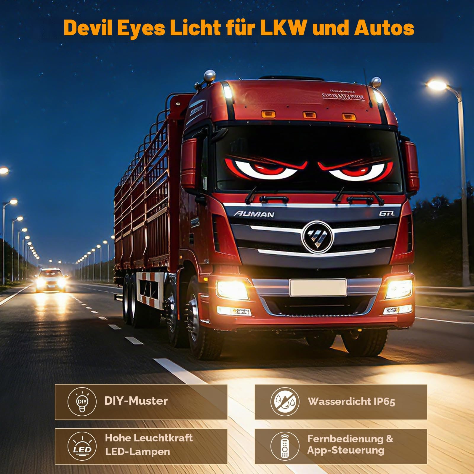 2er Led Augen für LKW 12*60cm, Devil Eyes Augen für Auto PKW IP65 Wasserdicht Led Matrix Panel Led-Anzeige Programmierbar mit APP-Steuerung und Fernbedienung für Led Laufschrift Halloween Deko