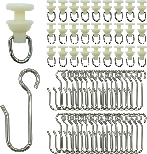 Duschvorhang-Haken & Gleiter Set – 50 Haken + 50 Gleiter, Edelstahl, Für Standard-Schienen