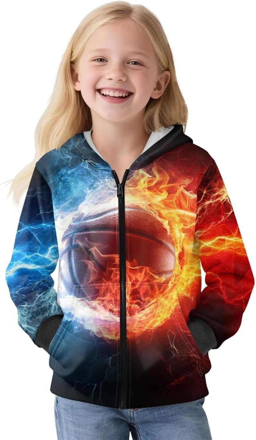 Girls Zipper Jacket Soft Elastic Cute Long Sleeve Hoody Loose Comfort Breathable Sweatshirt with Pockets