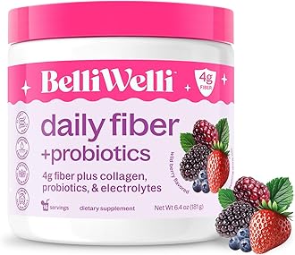 Belli Welli Daily Fiber Powder Supplement with Collagen, Probiotics & Electrolytes | Supports Digestive Health, Gut Balance & Deinflammation | Berry | 16 Servings