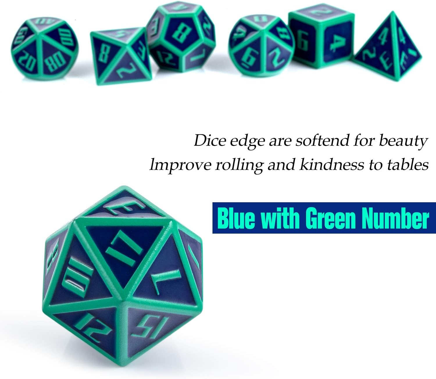DND Metal Dice Blue&Green 16mm Polyhedral D&D Dice with Metal Case and Velvet Bag for Playing Tabletop Roleplay Games Dungeons and Dragons by ALLCOLORED
