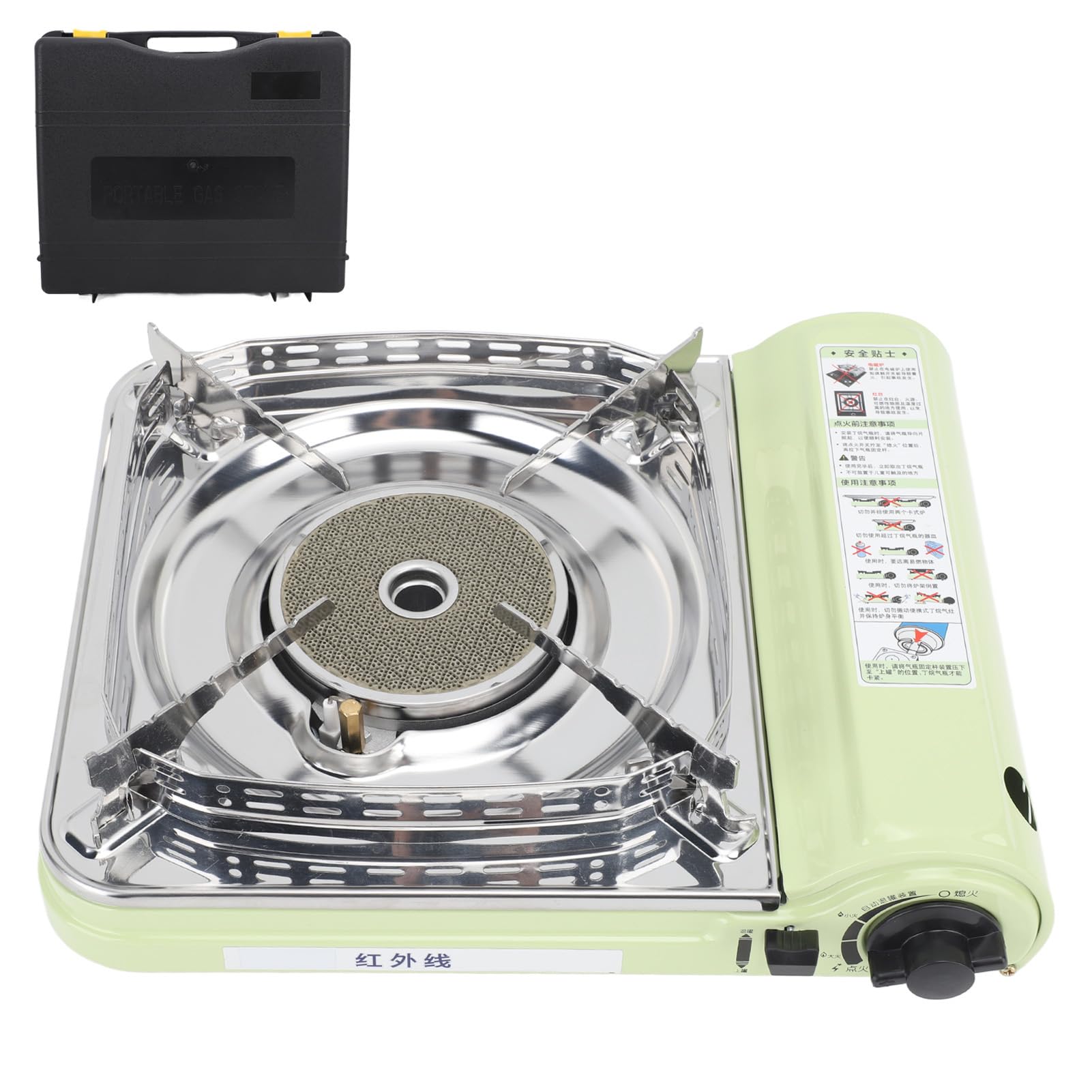 CHICIRIS Estufa de Gas Infrarroja Portátil Estufa de Gas de Acero Inoxidable con Encendido Automático Deflector de Viento Estuche de Transporte para Acampar Picnic BBQ Viajes por Carretera